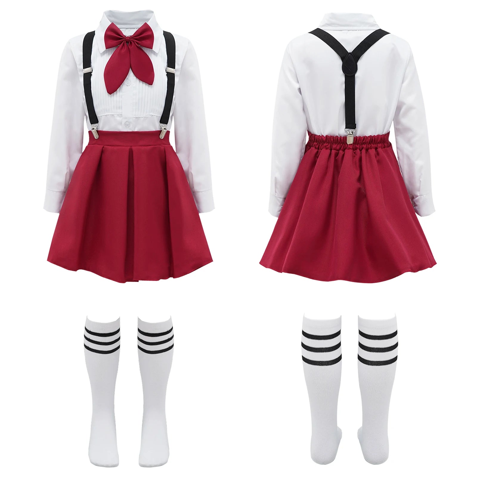 Girls School Uniform Set - Shirt, Suspender Skirt & Socks