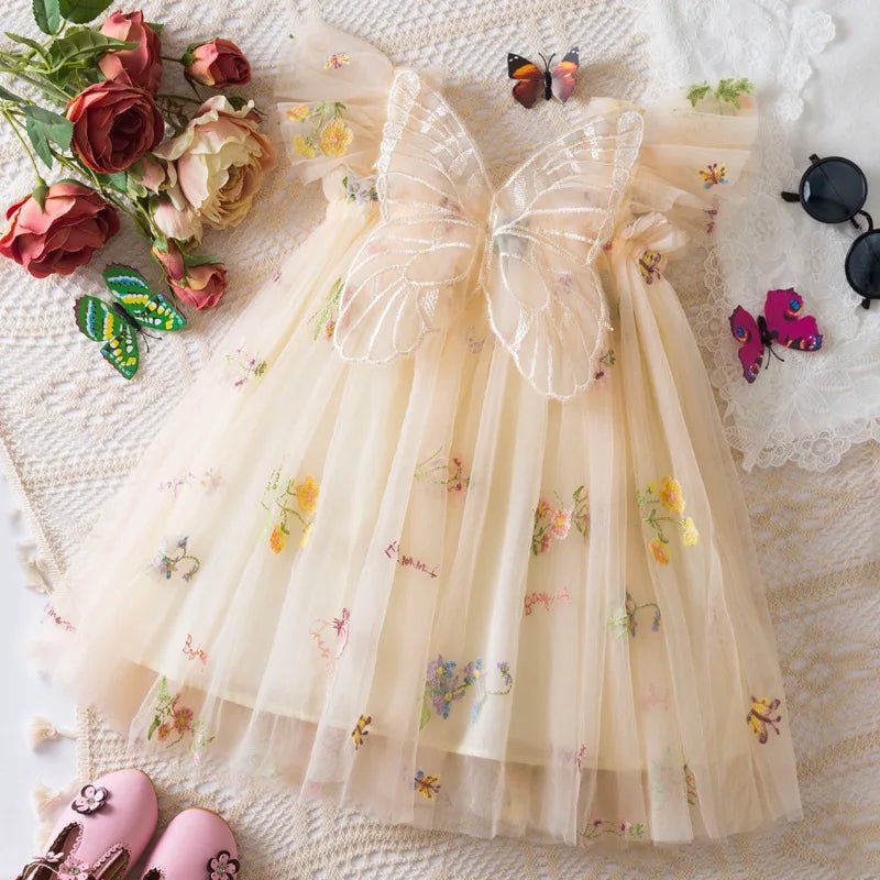 Girls Floral Mesh Summer Dress | Baby Girl Wedding Party Dress 9M - 4Y - lily supply