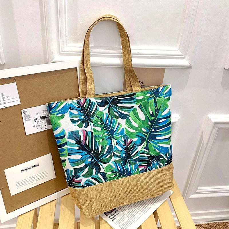 Women's Floral Printed Beach Shopping Large Capacity Tote Bag