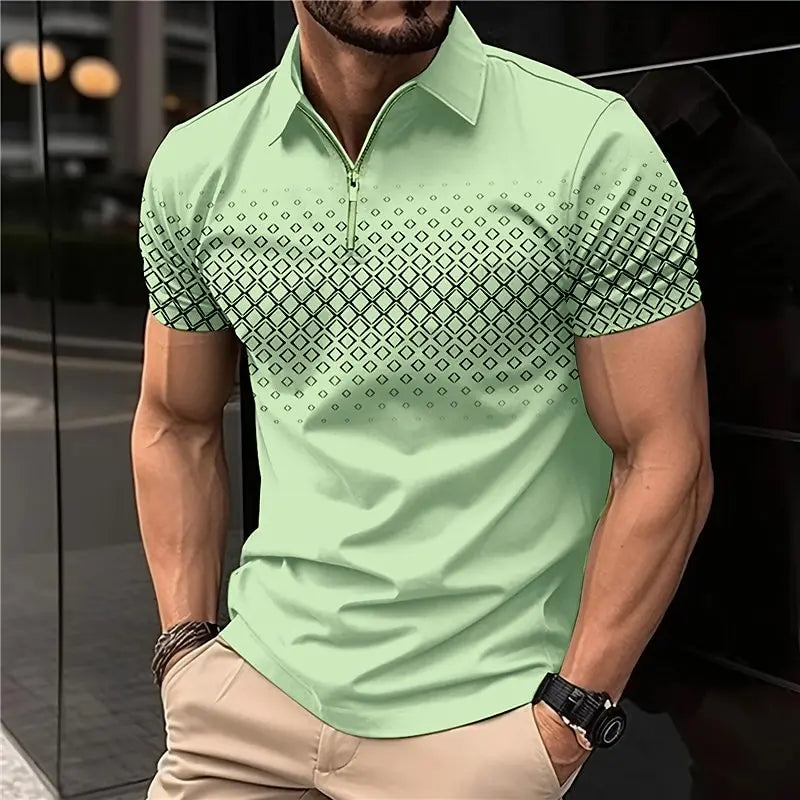 Men's 3D Print Striped Polo T-Shirt