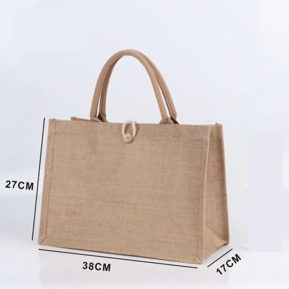 Women's Linen Burlap Beach Tote Bag - Eco Portable Shoulder Handbag