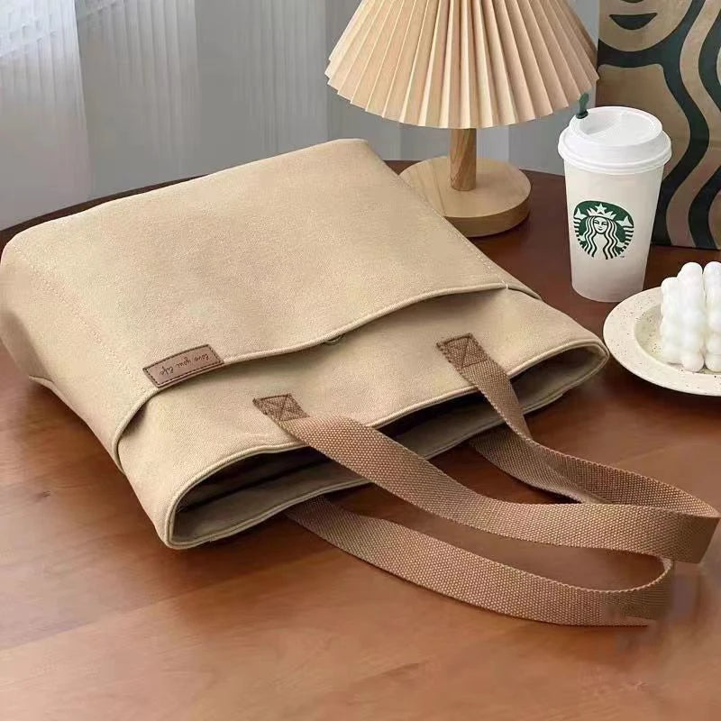 Women's 2-Layer Canvas Tote Bag - Large Capacity Student Commute Bag