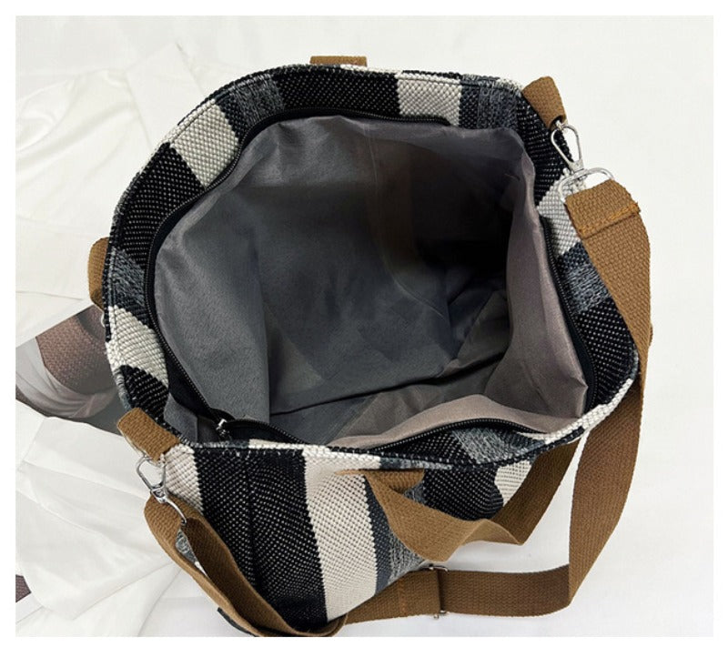 Women's Striped Canvas Crossbody Shoulder Bag - Large Tote 2023