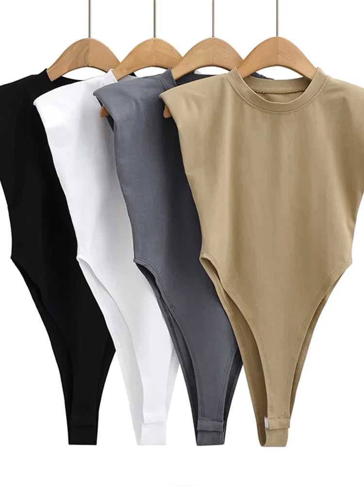 Women's Padded Shoulder Sleeveless Bodysuit