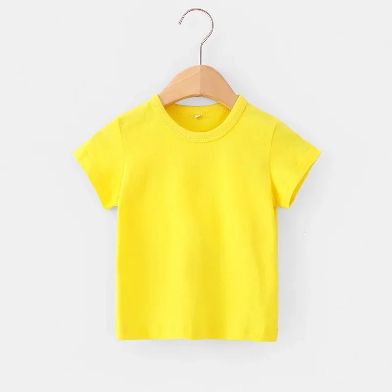 Summer Girls T Shirts Yellow Red Short Sleeve Baby Boy T Shirt White Tee Shirt Cotton Girls Tops For Children Clothes - lily supply
