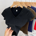Women's Cotton V-Neck Slim Crop T-Shirt