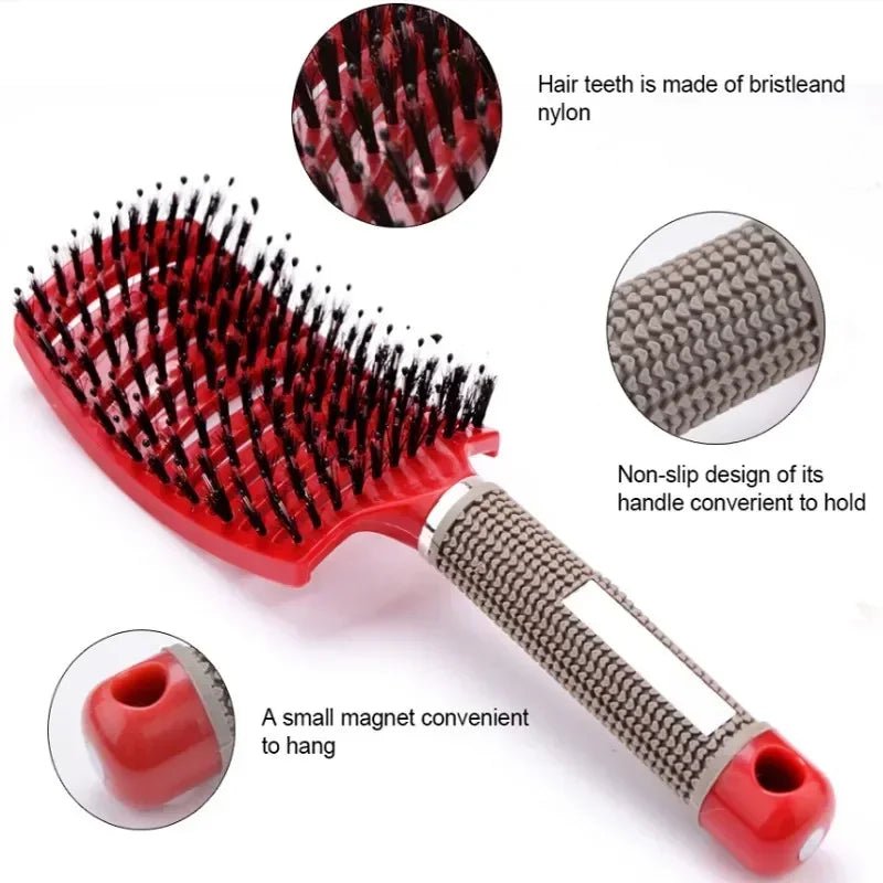 Exfoliating Bristle Hair Brush - Wet Curly Comb Salon Styling Tool - lily supply