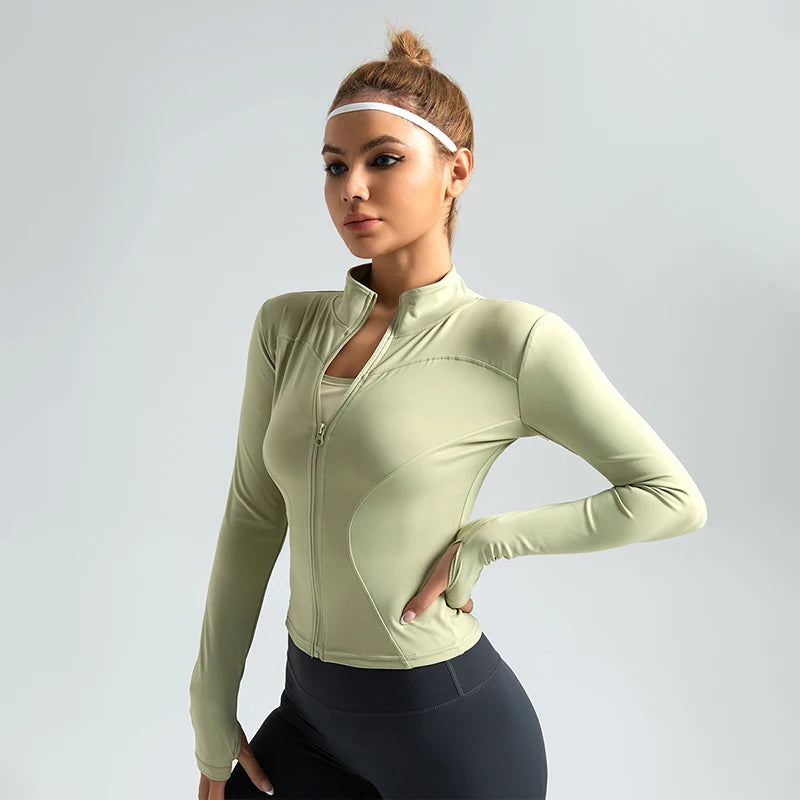 Women's Stand Collar Yoga Fitness Long Sleeve Top - High Elastic Loose Exercise