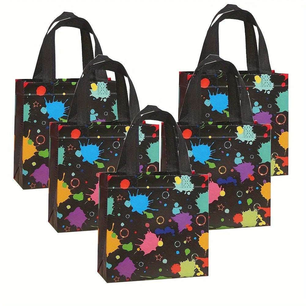 10pcs Neon Print Non-Woven Tote Bags with Handle - Reinforced Edges