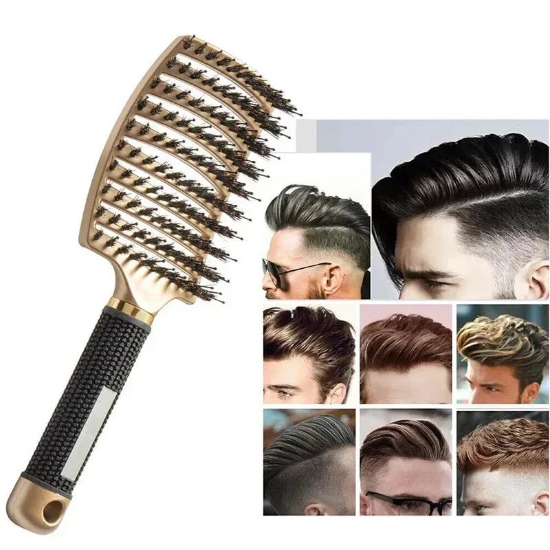 Boar Bristle Nylon Scalp Massage Comb - Wet Curly Detangle Salon Brush - lily supply