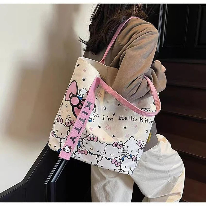 Sanrio Hello Kitty Canvas Tote Bag - Large Capacity Y2K Shoulder Bag