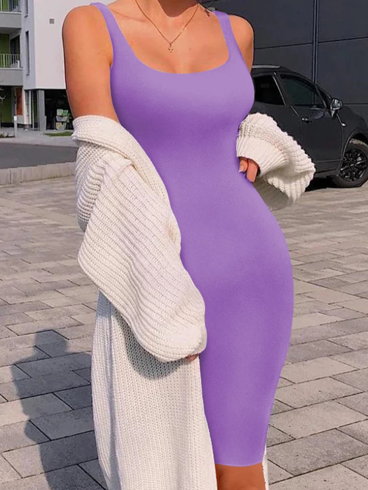 Summer Sexy Tank Top Dress - Sleeveless Midi Dress for Women