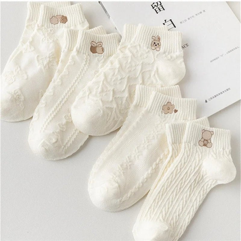 Women's Bear & Rabbit Rainbow Ankle Socks – Cute Kawaii Socks - lily supply