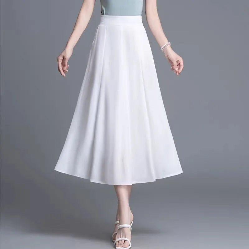 Women's Black Chiffon Maxi Skirt High Waist A-Line Flowy Pleated Casual Party Midi Skirt