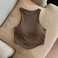 Summer Women Tank Tops Camisole  With Padded Bra Solid Color Sexy Off Shoulder O Neck Elastic Sport Vest  Push Up Base Shirt