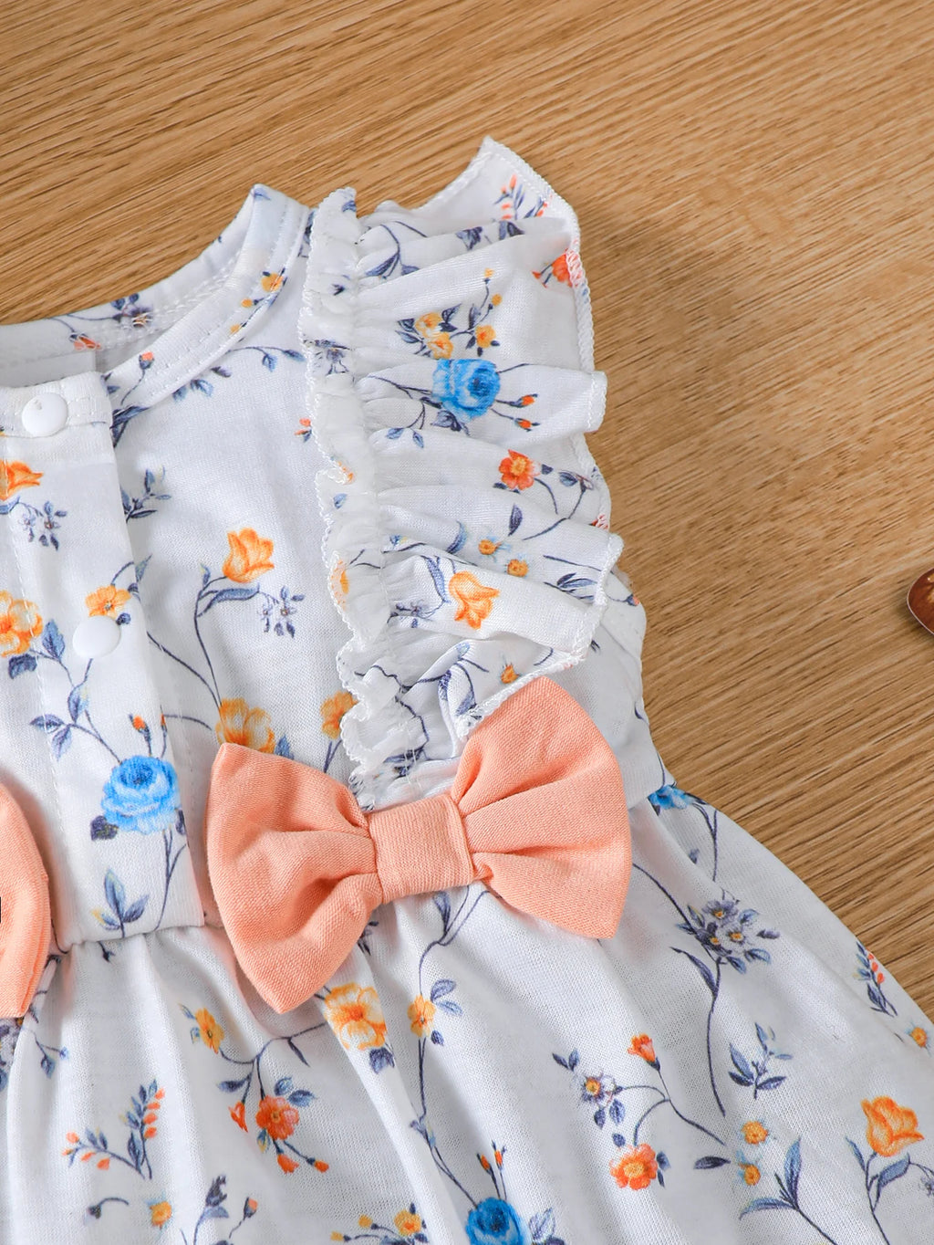 Baby Girl Casual Dress with Hat – Round Neck Ruffled Bow Set