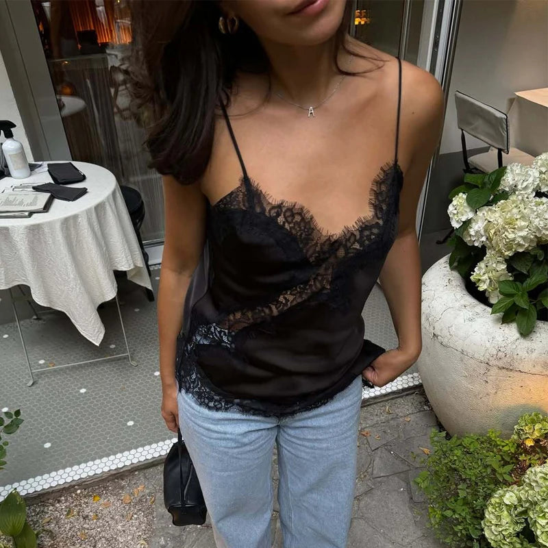 Women's Black Lace Backless Camisole Top