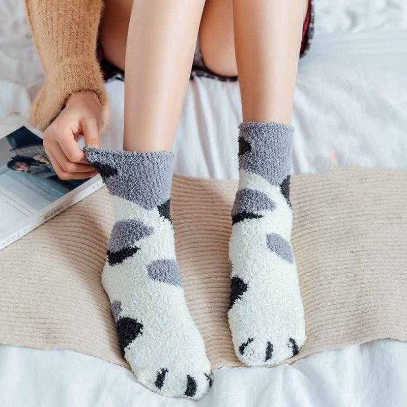 Women's Kawaii 3D Dog & Cat Paw Fleece Socks – Cute Fluffy Socks - lily supply