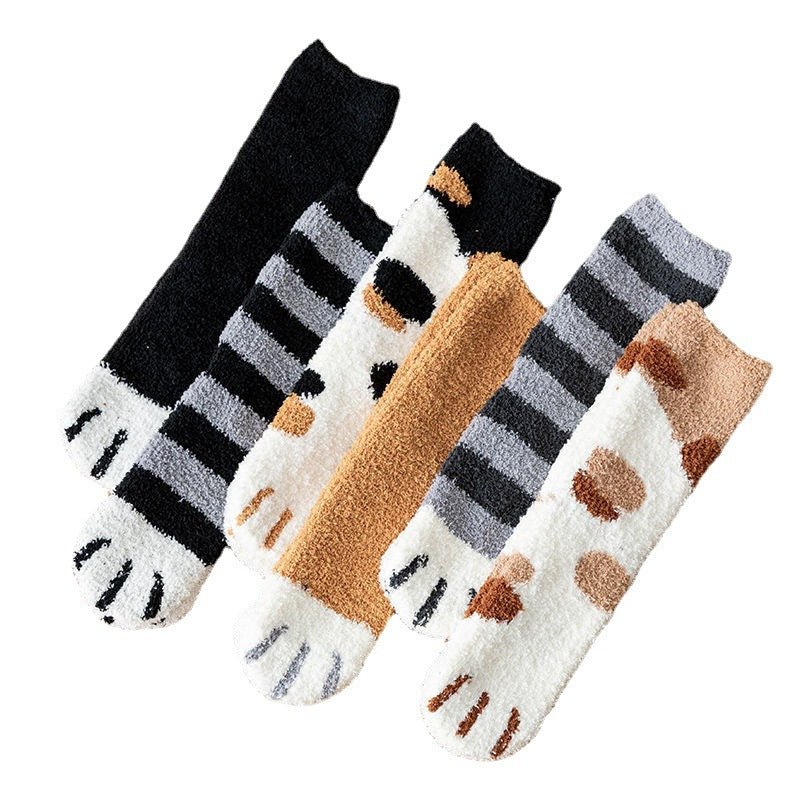 Women's Kawaii 3D Dog & Cat Paw Fleece Socks – Cute Fluffy Socks - lily supply