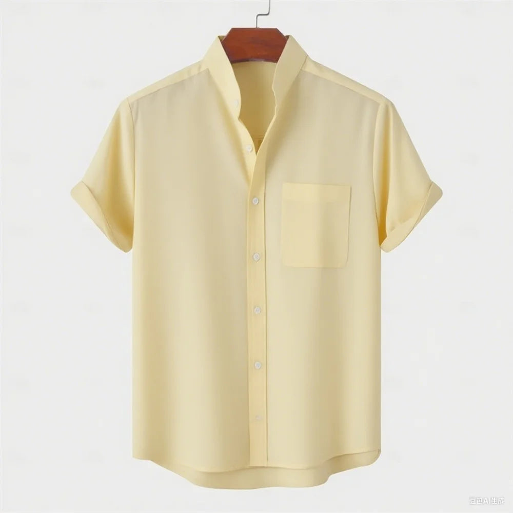 Men's Linen Short Sleeve Collared Shirt