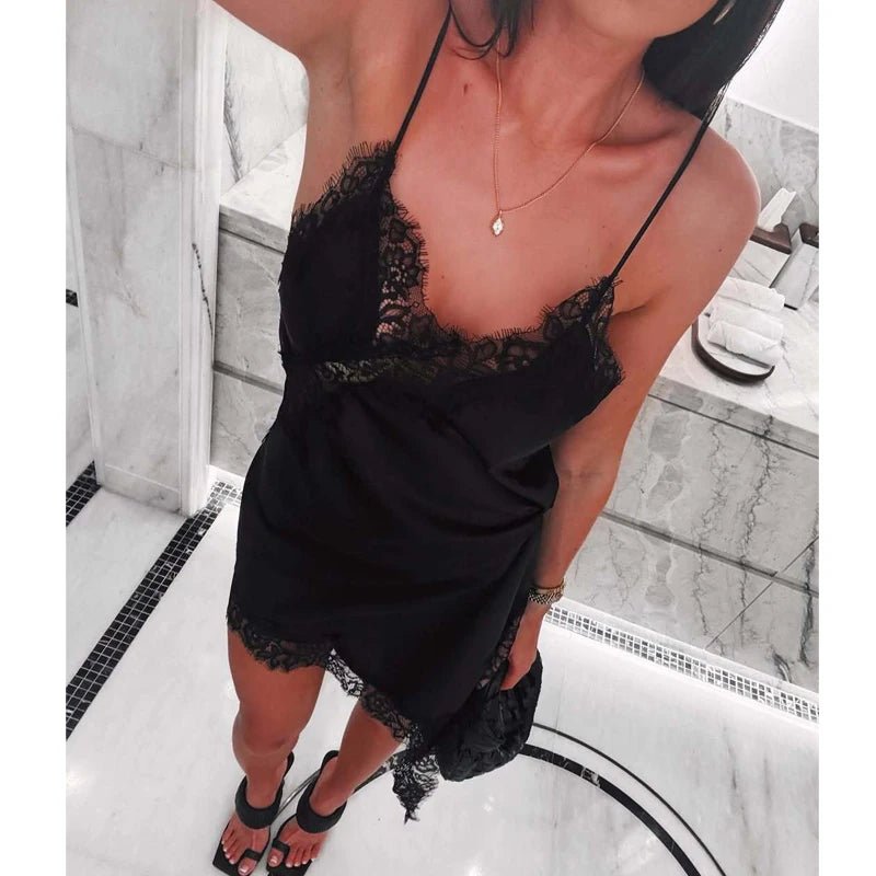 navy blue dress for baby girl MUJER 2025 Lace Slip Dress Woman Black Backless Short Dresses for Wome –  lily supply