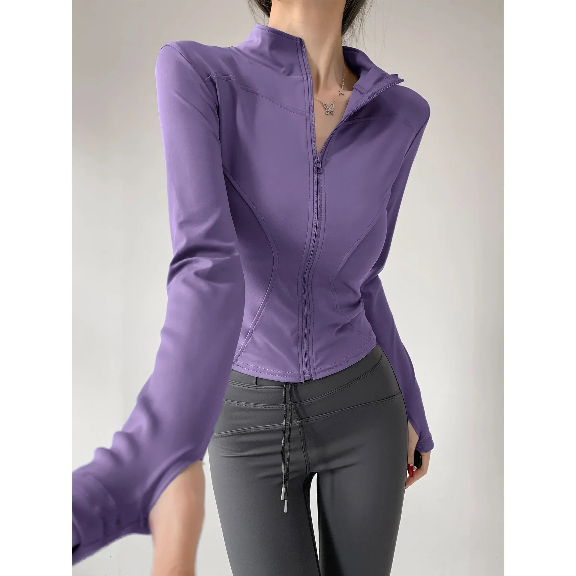 Women's Quick Dry Yoga Zip Jacket - Tight Long Sleeve Running Fitness S-3XL