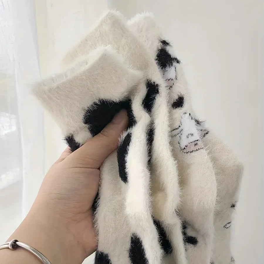 Women's Cute Cow Print Warm Plush Socks – Fluffy Novelty Socks