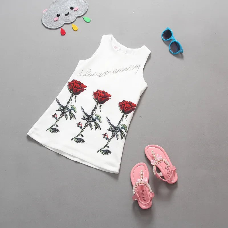 Girls Birthday Party Dress Fashion Rose Printing Children Costumes For Girls Brand Kids Dresses Princess Girls Party Dress - lily supply