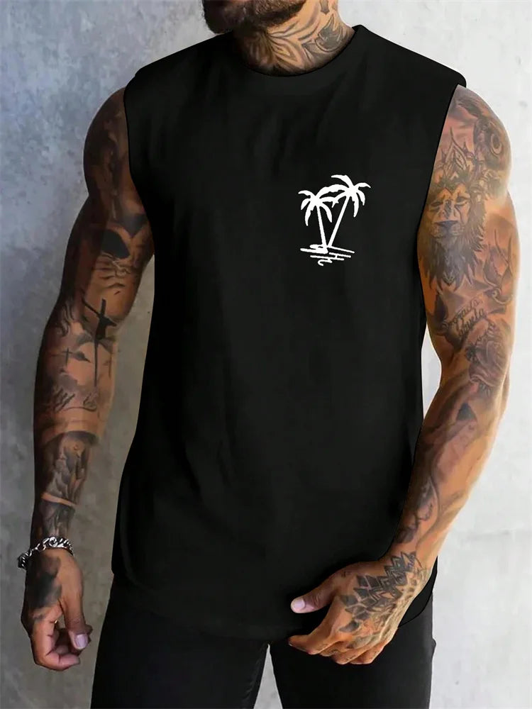 Men's Casual Coconut Tree Sleeveless Fitness Vest Top