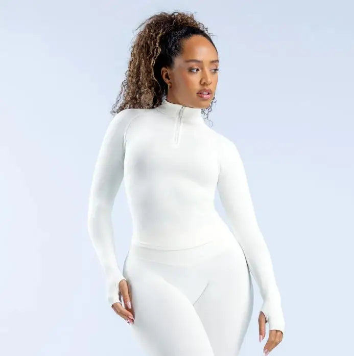 Women's Half Zip Seamless Sports Yoga Top - Long Sleeve Gym Fitness Pilates Shirt