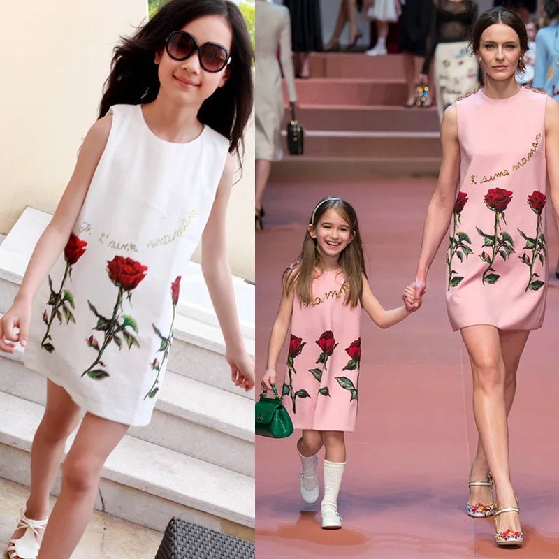 Girls Birthday Party Dress Fashion Rose Printing Children Costumes For Girls Brand Kids Dresses Princess Girls Party Dress - lily supply
