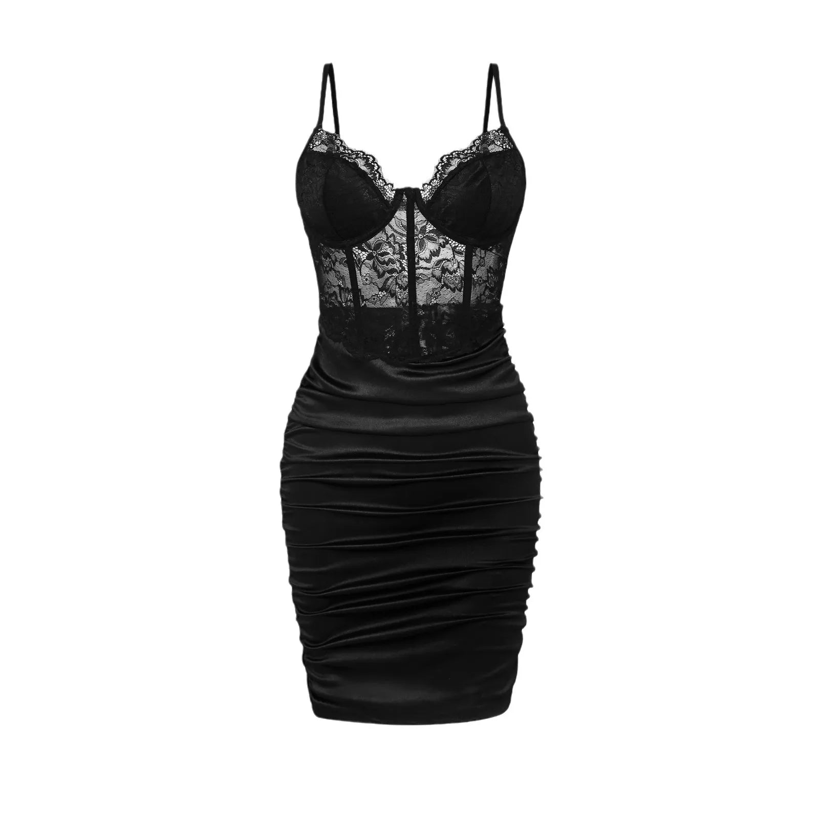 Elegant Sleeveless Dress for Woman New Fashion Sexy Lace Pleated Flower Patterned Hip Wrap Skirt Y2k Slim Fit Dresses for Female - lily supply