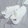 Shoes 2025 Women Running Spring Autumn Fashion White Breathable Embroidered Flower Lace - Up Casual Sneakers Zapatos De Mujer - lily supply
