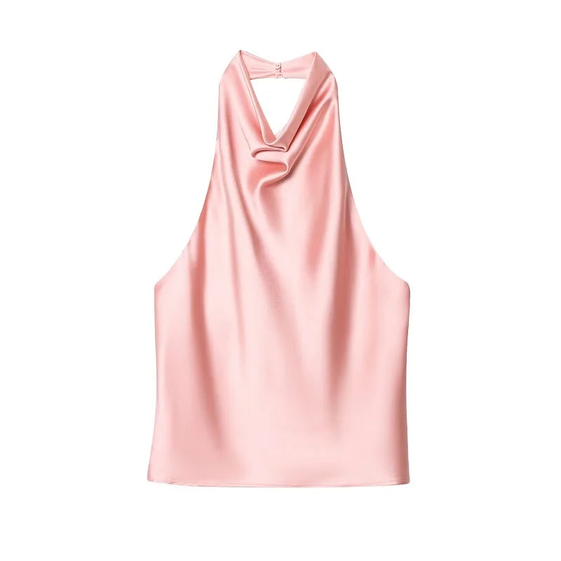 Women's Satin Halter Backless Camisole Top