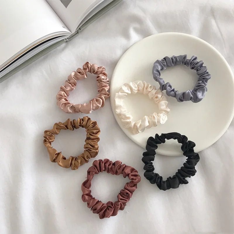 Satin Minimalist Solid Colour Silk Hair Scrunchies - Elastic Ponytail Ties - lily supply