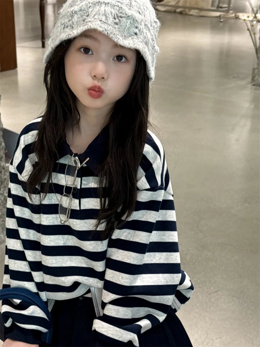 Girls Long Sleeve T-shirt 2025 Autumn Spring New Korean Fashion Casual Daily Sriped Turn - down Collar Top Kids All - match Clothes - lily supply
