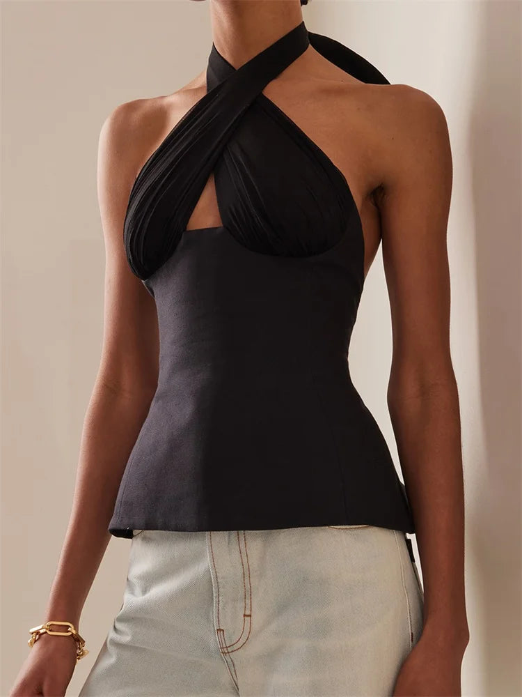 Women's Tie-Up Halter Ruched Backless Vest