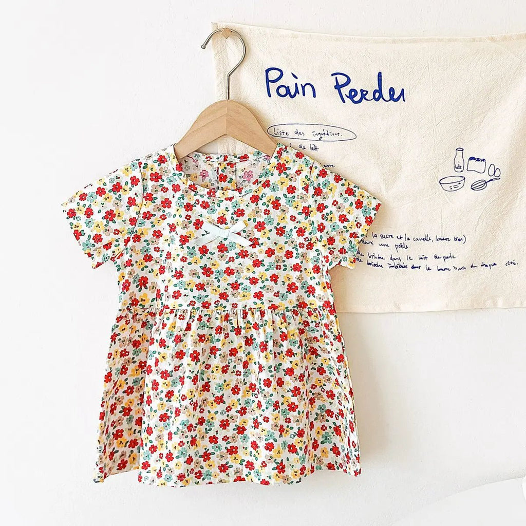 Baby Girls Floral Cotton Summer Dress | Short Sleeve Casual Holiday Dress 6M - 4Y - lily supply