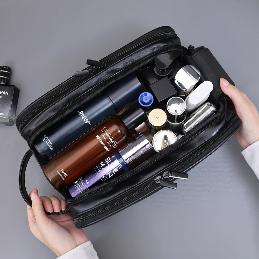Travel PU Toiletry Bag Multi Pockets For Women Men Essentials Makeup Bag Waterproof Hanging Bag Cosmetic Washing Organizer Bag