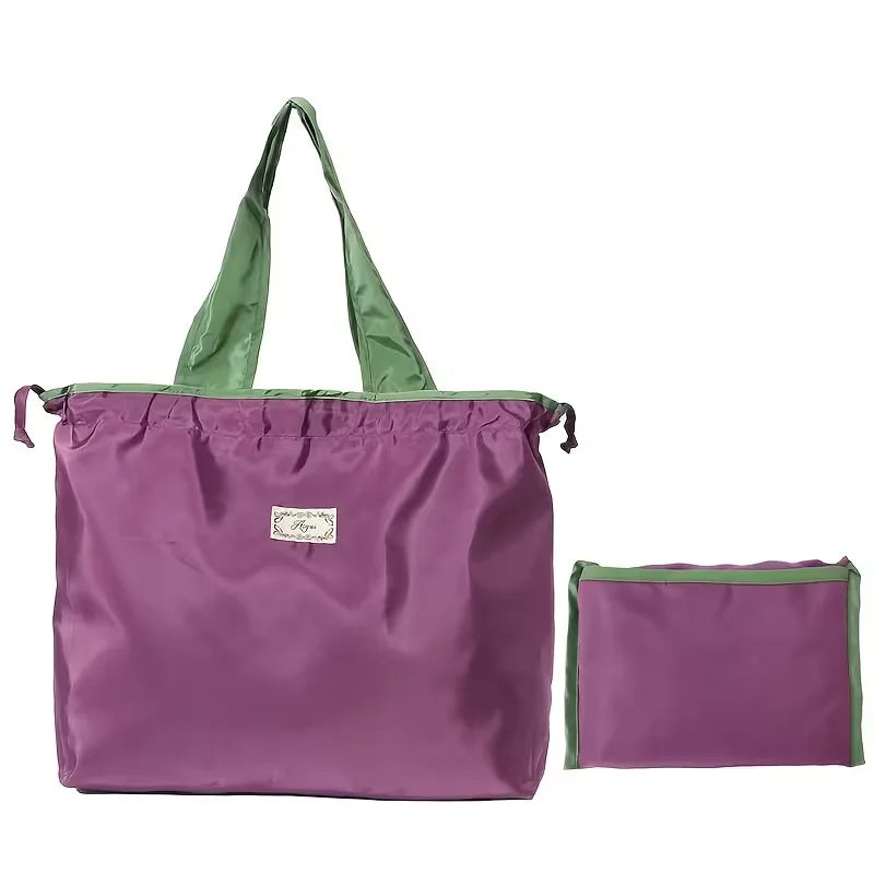 Large Foldable Tote Bag - Geometric Print Drawstring for Grocery Gym Travel