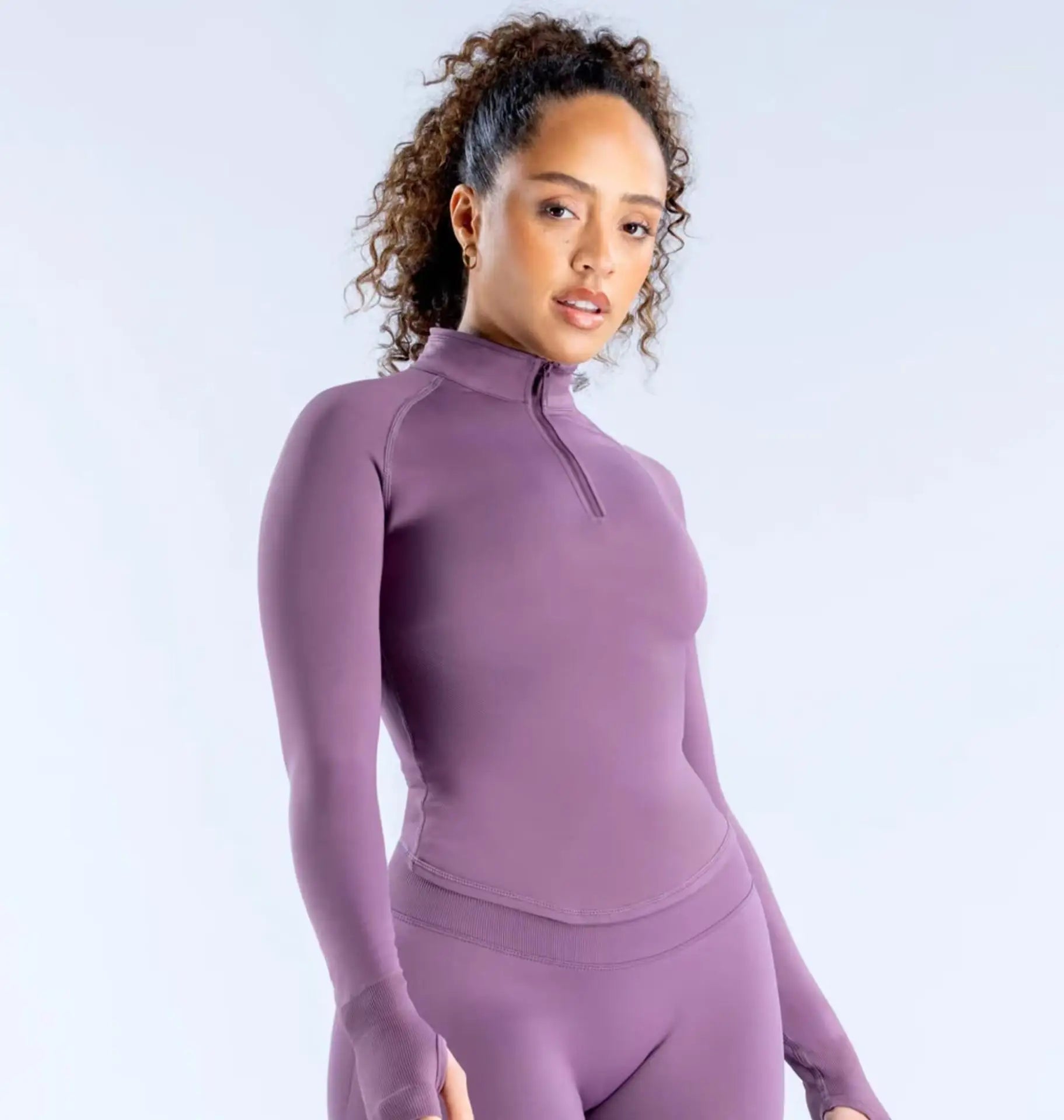 Women's Half Zip Seamless Sports Yoga Top - Long Sleeve Gym Fitness Pilates Shirt