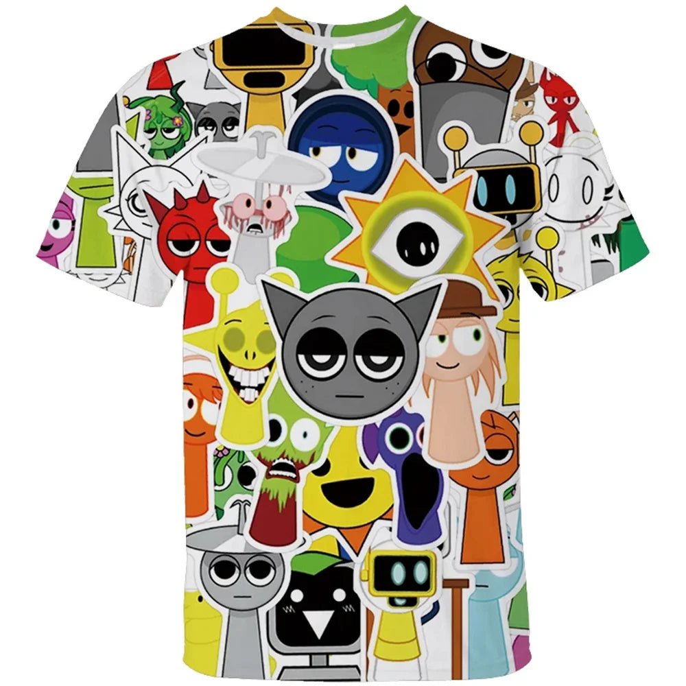 Girls Boys Sprunki Clothes Kids O - neck Short Sleeve Tees Toddler Cute Cartoon T-shirt Children's 3D Print Summer Casual T Shir - lily supply