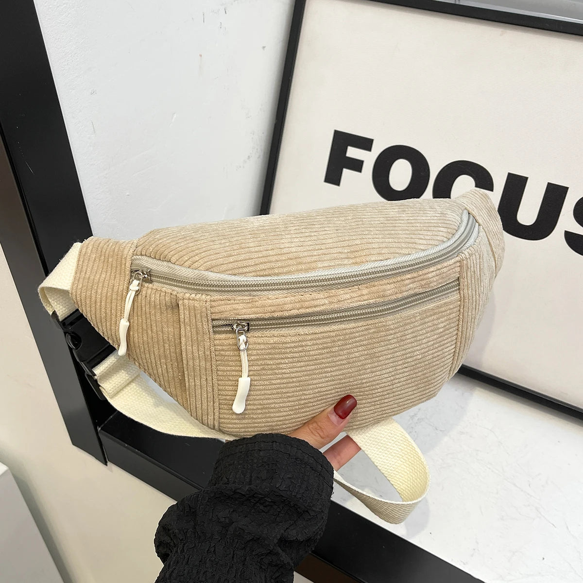 Women's Corduroy Waist Bag – Crossbody Chest Bag & Fanny Pack
