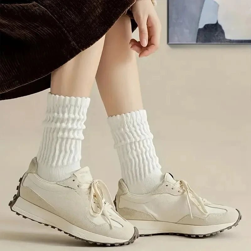 Women's Solid Stacked Knitted Socks – Mid - Calf Casual Socks - lily supply