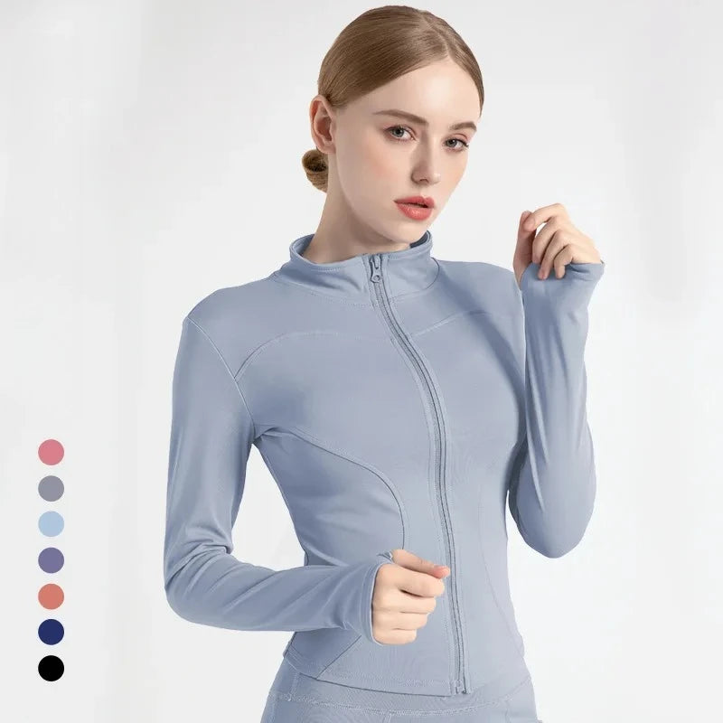 Women's Stand Collar Yoga Fitness Long Sleeve Top - High Elastic Loose Exercise