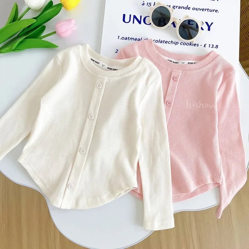 Children's T-Shirts Slim Top Solid Color Fashion Breasted T-shirt Long Sleeve Girls Play Undershirt Kids Clothes for Girls - lily supply