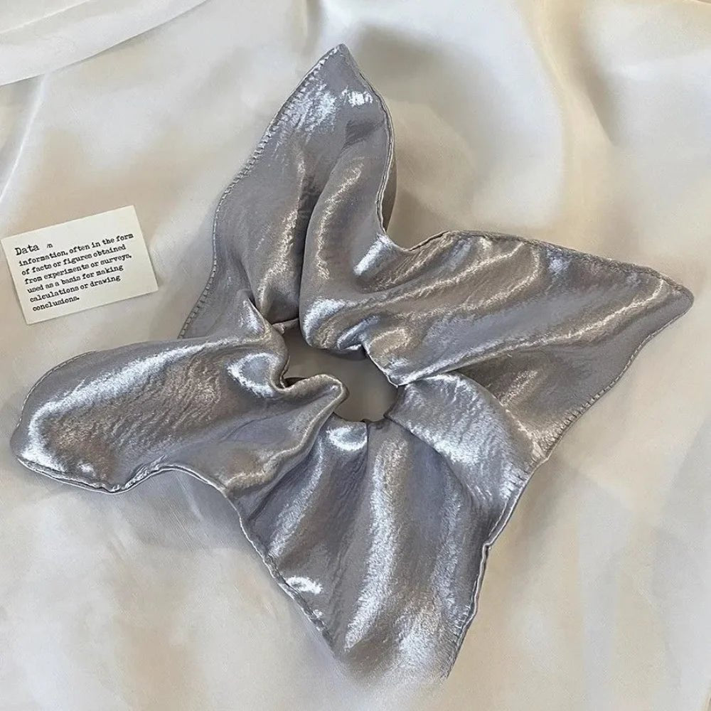 Korean Silver Square Shiny Fabric Scrunchie - Oversized Retro Ponytail - lily supply