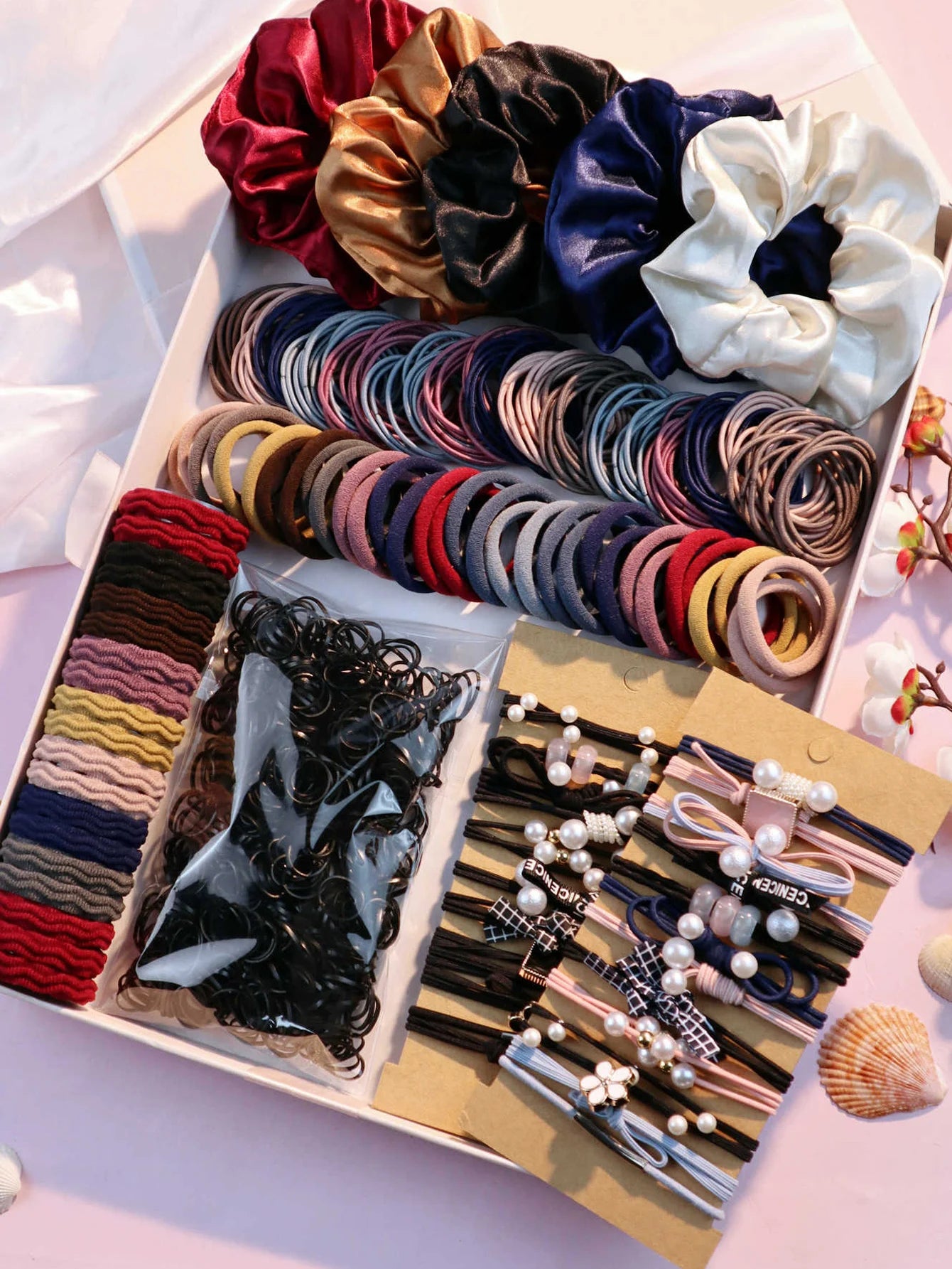1085pcs Dark Hair Accessories Set - Scrunchies, Hair Bands & Ties - lily supply