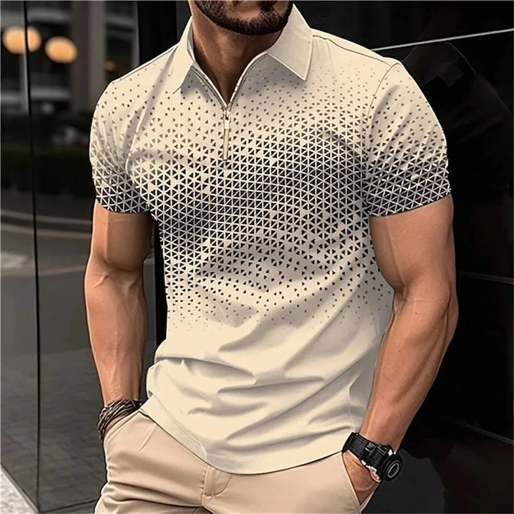 Men's 3D Print Striped Polo T-Shirt