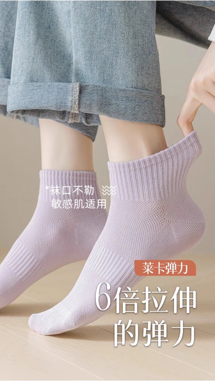Women's 100% Cotton Short Sports Socks - 6 Pairs Breathable Mesh Low Top - lily supply